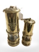 A Welsh brass miners lamp, plus a smaller example.
