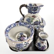 Six pieces of Masons Ironstone pottery.