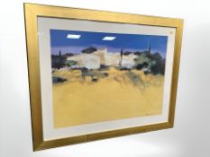 Continental School : Study of a villa with tiled rooftops, colour print, 58 cm x 79 cm.