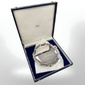 An Elizabeth II silver waiter, Roberts & Belk, Sheffield 1982, with inscription, in Reids & Co box,