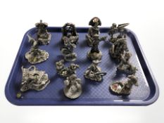 Fourteen cast pewter Power of the Crystal fantasy figurines.