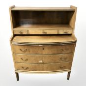 A 20th century continental walnut bow front bureau, 84 cm x 45 cm x 106 cm.