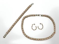 A suite of 14ct yellow gold mounted coral and pearl jewellery comprising of necklace,