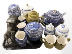 A group of Ringtons blue and white lidded caddies, chintz plates, vases, mugs,