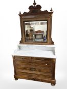 A 19th century French walnut white marble topped five drawer dressing table,