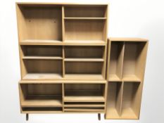 Four Scandinavian oak veneered sets of open shelves,