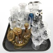 A group of Art Deco amber glass dressing table items,