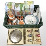 Three The Village collector's teapots, in boxes, a Czechoslovakian lustre coffee service,