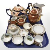 An Imari teapot and matching pewter lidded jug, assorted Bavarian porcelain tea cups, saucers,