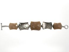 A hardstone bracelet mounted in Sterling silver, length 19.5 cm.