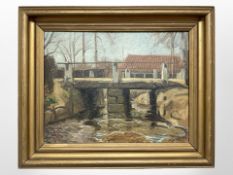 Danish School : Study of a canal, oil on canvas, 34 cm x 26 cm.