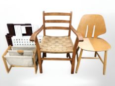 A continental armchair with rattan seat, further chair,