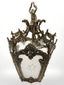 A 19th century style gilt metal and frosted glass hanging light shade,