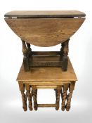 An oak barley twist nest of tables,