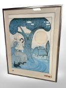 Continental school : A woman and child beneath a tree, colour print, 50 cm x 38 cm.