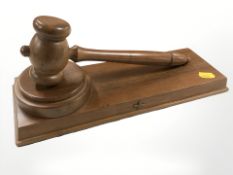 A turned wooden gavel and block with Royal Parachute Regiment applied crest,