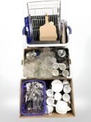 Drinking glasses, stainless steel cutlery,