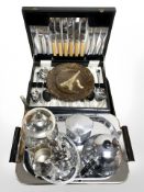 A group of EPNS tea wares, chrome twin-handled serving tray, picquot ware teapot,