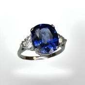 A platinum sapphire and diamond ring,