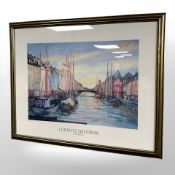 After Lorentz Solvberg : Canal scene, colour print, 28 cm x 38 cm.