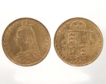 A Victorian gold shield back half sovereign 1892