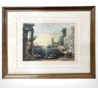 After John Cother Webb (1855-1927) : A bustling dock, handcolour mezzo tint,