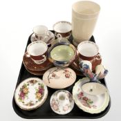 A group of Elizabethan Sovereign teacups and saucers, Old Tupton Ware twin stemmed vase,
