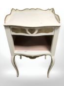 A painted and gilt single drawer bedside stand, width 41 cm.