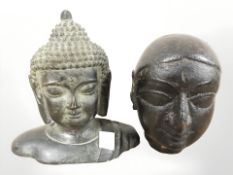 An early 20th century hollow cast bronze bust of Buddha, height 16 cm,