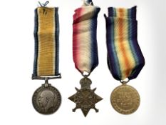 A WWI medal trio comprising British War Medal, 1914-15 Star and Victory Medal, named to 15647 Pte.