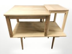 A Scandinavian pine coffee table, width 80 cm, and two others.