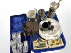 A Wedgwood Falkland Islands commemorative plate and tankard, further tankard, pottery stein,