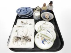 A group of continental ceramic tiles, Danish crackle glazed bowl,