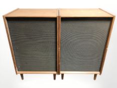 A pair of Bang & Olufsen type 607 teak cased floor standing speakers, 48 cm x 40 cm x 77 cm.