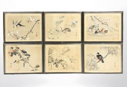 Chinese School (late 19th/early 20th century) A set of six watercolours on silk depicting swallows,