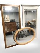 A painted framed mirror, height 123 cm, and two further mirrors.