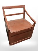 A 19th century painted pine box armchair, width 60 cm.