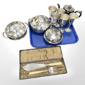 A pair of Art Deco-style silver plated lidded entre dishes,