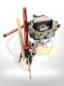 Fishing equipment : Grey's XF2 10' rod in carry case, G Loomis 9'6 rod in case, bag of reels, flies,