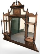 A Victorian rosewood and satinwood inlaid overmantel mirror,