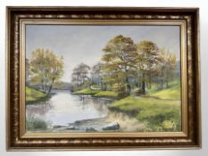 Danish School : Trees by a lake, oil on canvas, 64 cm x 44 cm.