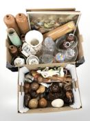 Various ceramics, crystal decanter, ware bottles, prints,