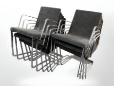 Nine chrome framed stackable armchairs