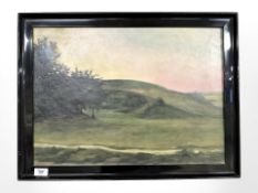 Danish School : Trees by a hillside at sunset, oil on canvas, 55 cm x 39 cm.