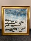 Kaie Petersen : Abstract snow landscape, oil on canvas, 60 cm x 64 cm.