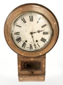 A Victorian inlaid walnut drop dial wall timepiece, with later movement, height 71 cm.