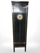A modern Chinese lacquered elm double door slim cabinet,