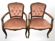 A pair of continental carved beech salon armchairs.