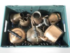 A group of copper kettles.