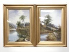 19th century British School, a man fishing on a lake, oil on board,